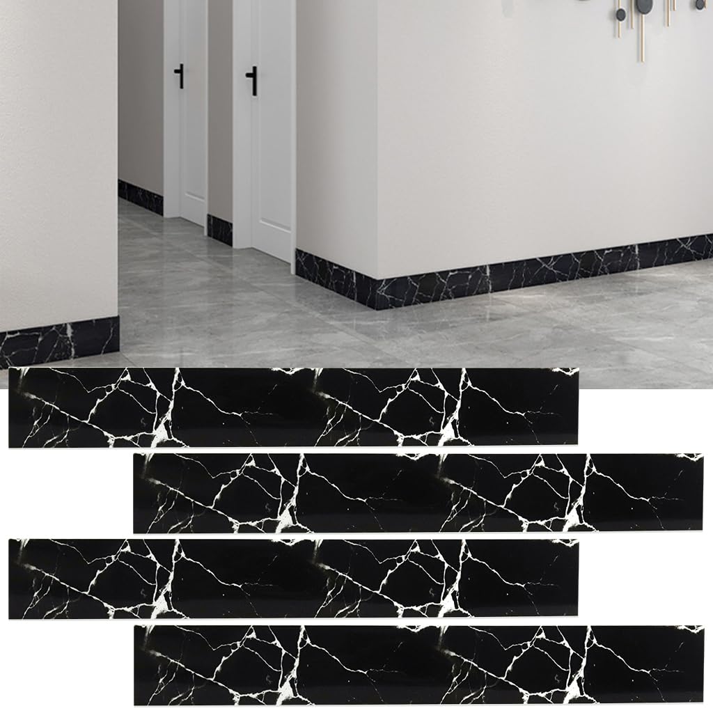 HASTHIP 4Pcs Wall Border Sticker, Black Marble Crack Pattern Self-Adhesive Baseboard Trim, Waterproof PVC Self Adhesive Wallpaper Border for Home, Bathroom, Living Room (23.5 X 3.1 Inch) HASTHIP 4Pcs Wall Border Sticker, Black Marble Crack Pattern Self-Adhesive Baseboard Trim, Waterproof PVC Self Adhesive Wallpaper Border for Home, Bathroom, Living Room (23.5 X 3.1 Inch)
